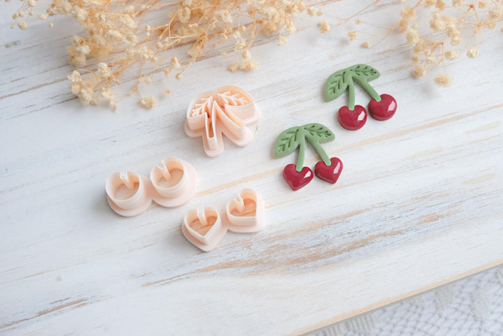 2-in-1 Cherry Polymer Clay Cutter | Valentine Heart Cherry & Classic Cherry | Food Inspired Clay Earring Tool 3D Print Clay Jewelry File