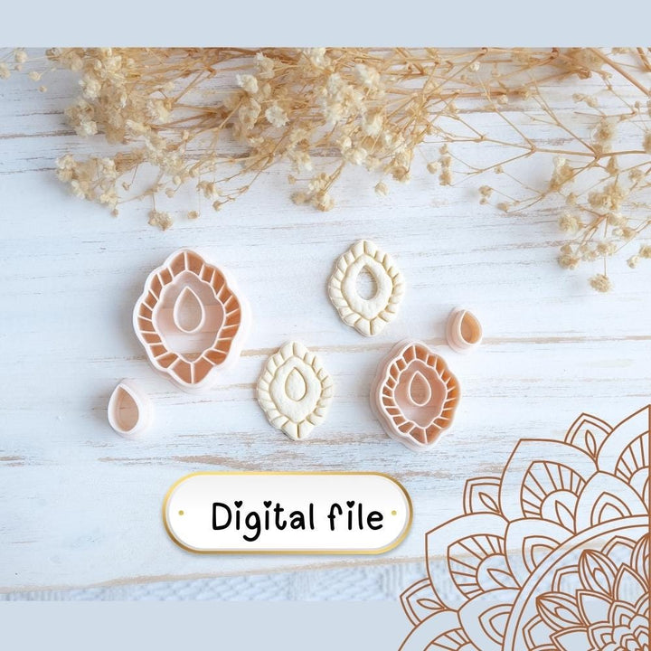 Abstract Moroccan Boho Floral Polymer Clay Earring Cutter STL | Abstract Teardrop Shape | DIY Jewelry Tool