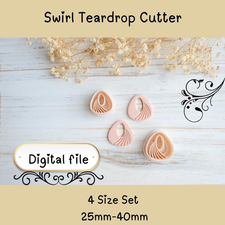 Abstract Swirl Teardrop Polymer Clay Cutter STL | Modern Hollow Dangle Earring Template | 3D Print Jewelry Tool Digital Download