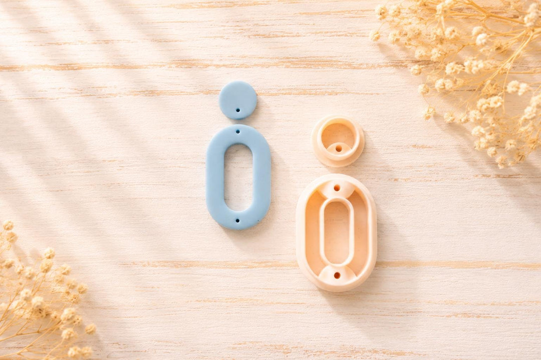 Minimalist Oval Link Earring Polymer Clay Cutters with Drill Guide | Modern Geometric Earring STL File 33mm-60mm | Oval | Digital Download