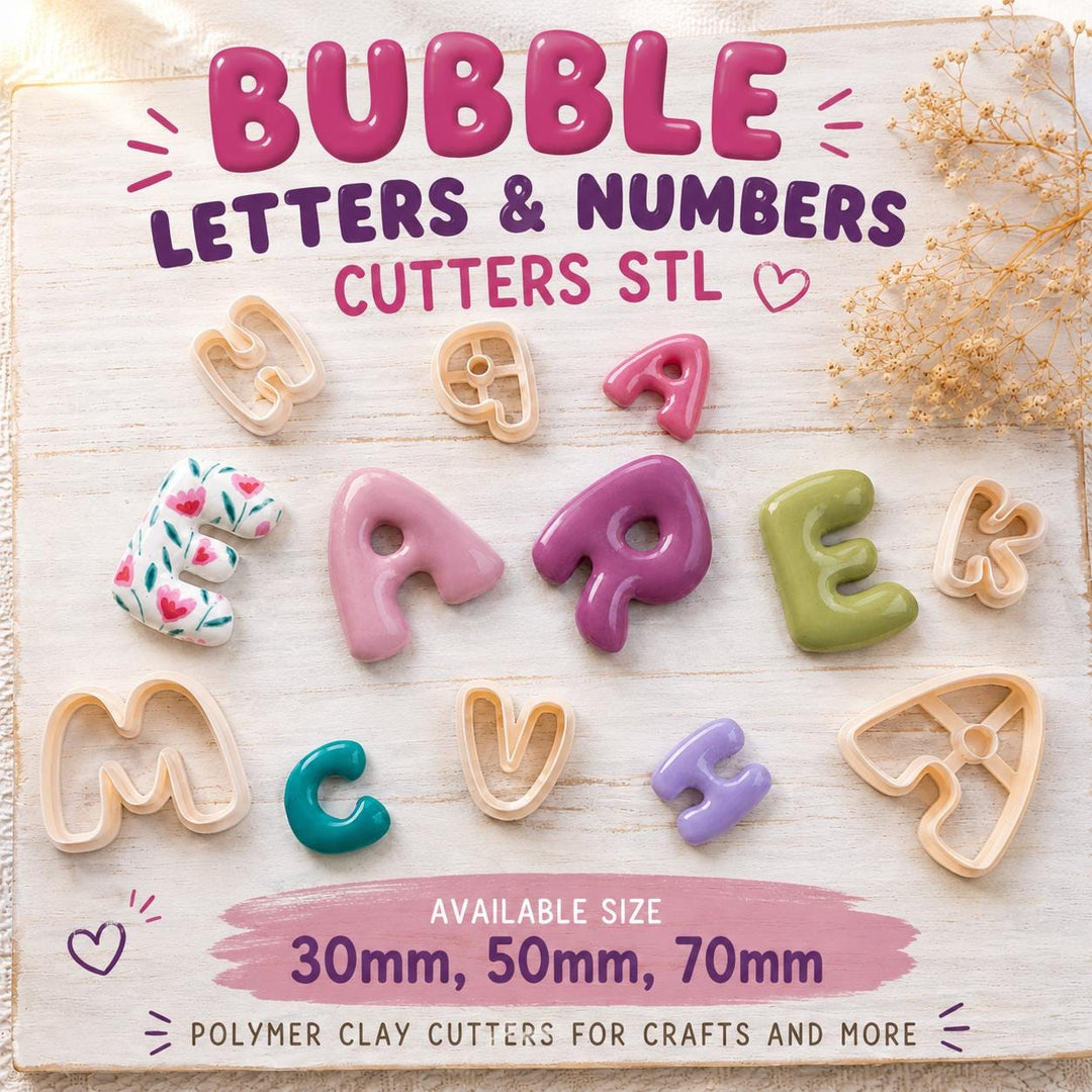 Bubble Letters & Numbers Polymer Clay Cutter STL | Alphabet Cutter Set | Bubble Font Clay Cutters | Letter  Number Cutter STL  Craft Cutter