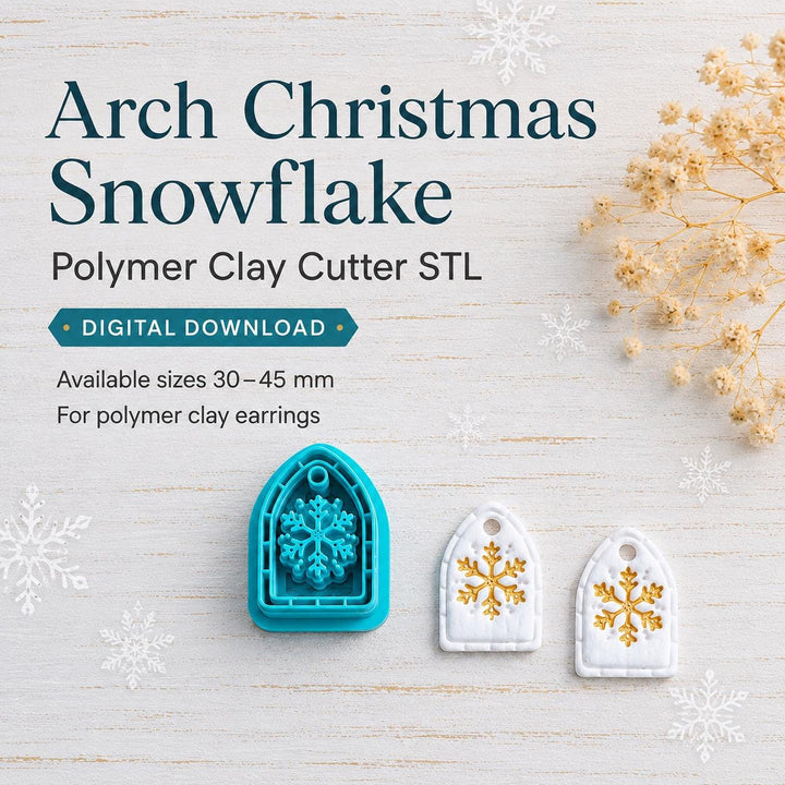 Arch Snowflake Polymer Clay Cutter STL, Christmas Earring Tool, Modern Winter Jewelry 3D Print Digital Download, Sizes 30–45 mm