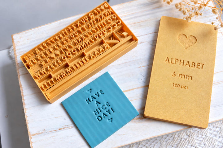 Alphabet Stamp Set STL, 6mm Polymer and Air-Dry Clay Letter Stamps, 100 Pieces, Optional Handle, Storage Case, 3D Print Digital Download