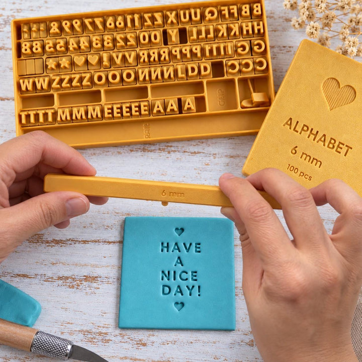 Alphabet Stamp Set STL, 6mm Polymer and Air-Dry Clay Letter Stamps, 100 Pieces, Optional Handle, Storage Case, 3D Print Digital Download