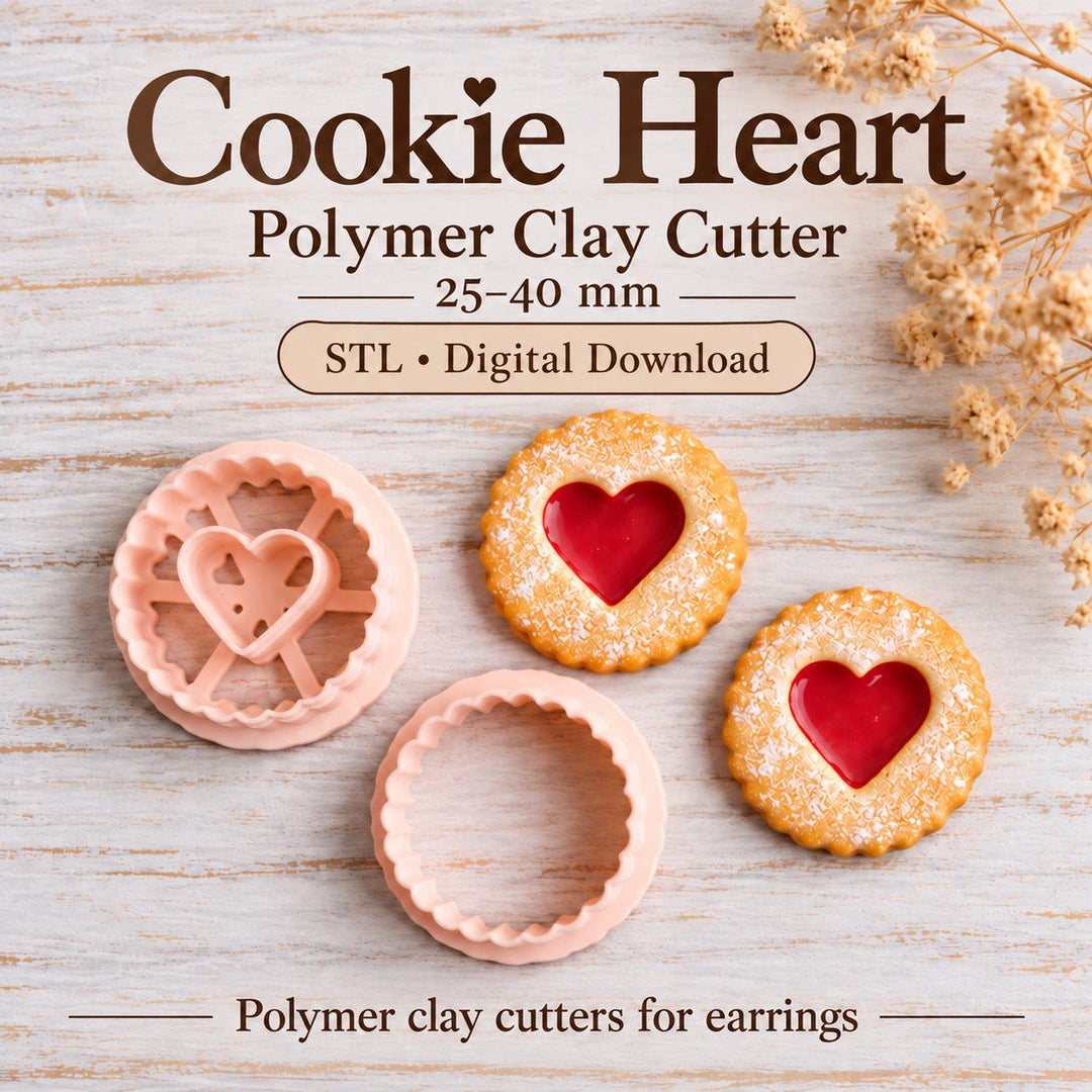 Heart Cookie Polymer Clay Cutter STL, Linzer Biscuit Earring Tool, Scalloped Valentine Cutter, Digital Download, Sizes 25–40 mm